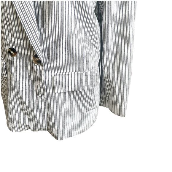Zara Women’s Striped Linen Blend Boyfriend Blazer Size Medium Two Button Blue - Picture 4 of 15
